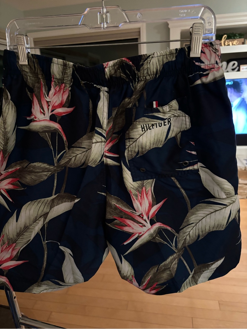 Men's Tommy Hilfiger Navy Tropical Print Swim Shorts - Picture 4 of 6